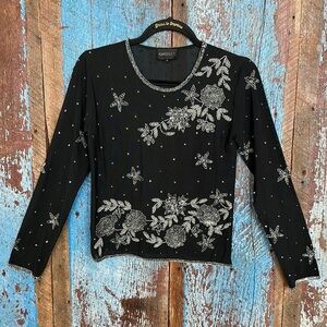 Karioli 1 Vintage Black Sheer Beaded Top Size M